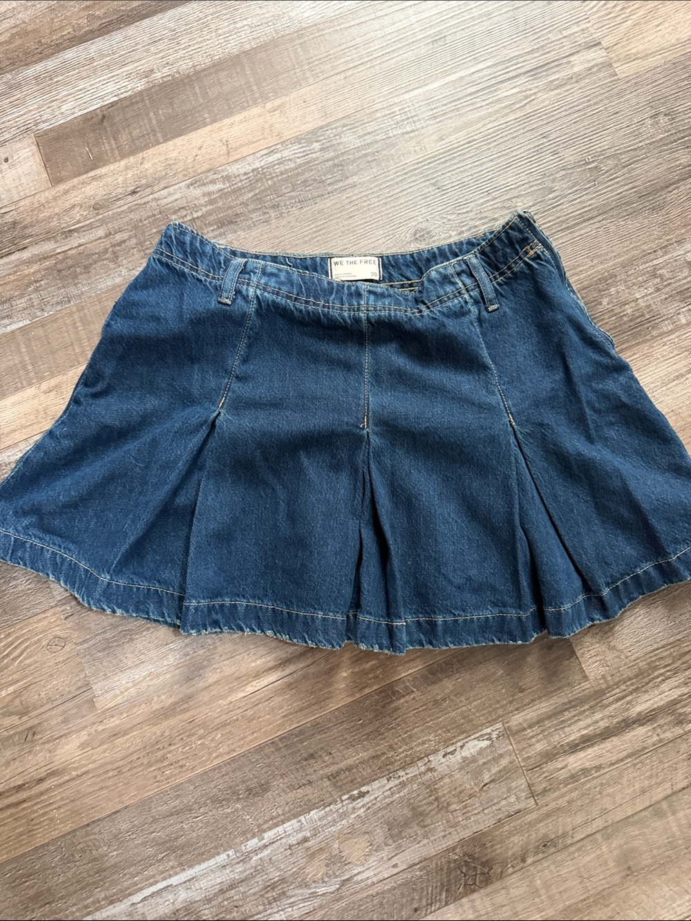 We The Free Dark Blue Denim Skater Mini Skirt